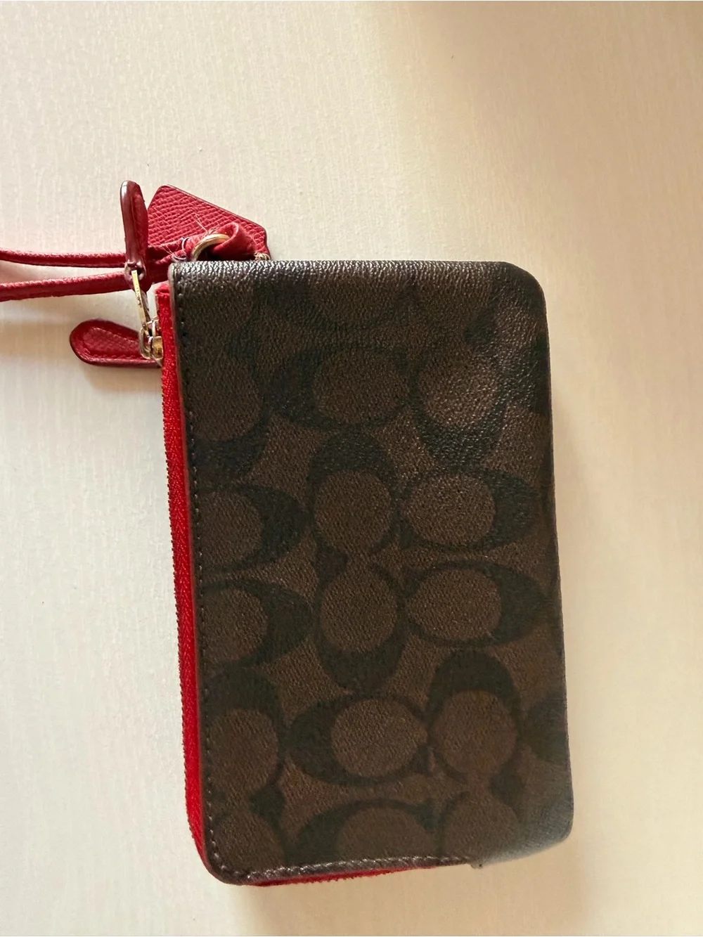 Coach Double Corner Zip Wristlet Signature  Coated Canvas.